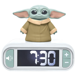Despertador digital con luz nocturna 3D de Grogu de Star Wars con pantalla LCD retroiluminada, efectos de sonido y función de alarma y snooze, ideal para niños y fans de la saga.