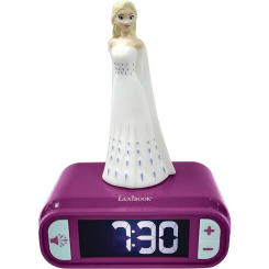 Despertador digital con luz nocturna 3D de Elsa de Frozen Disney, pantalla LCD retroiluminada, seis tonos de alarma y función de repetición. Funciona con tres baterías AA (no incluidas).