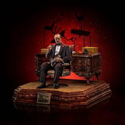 Figura de Don Vito Corleone de The Godfather a escala 1/10, sentado en un sillón con un gato en las manos. La figura destaca por su detallado acabado y la representación fiel del personaje en una pose icónica.