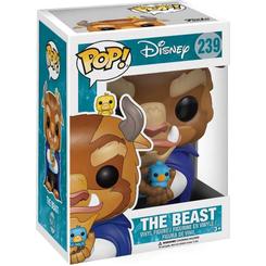 Figura POP Beauty and The Beast Winter Beast de vinilo con 9 cm de altura. Representa a la Bestia con dos pájaros y capa azul, presentada en caja regalo oficial.