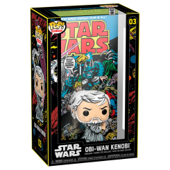 Figura POP Comic Cover Star Wars Obi-Wan Kenobi con un diseño inspirado en la portada de cómic clásico. Mide 17,7 x 27,3 x 8,3 cm y es ideal para coleccionistas de Star Wars.