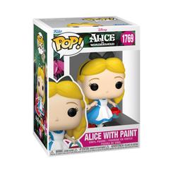 Figura POP Disney Alice In Wonderland Alice with Paint de vinilo, con Alicia sosteniendo un cubo y brocha con pintura roja, en caja regalo y diseño característico de la línea POP!.