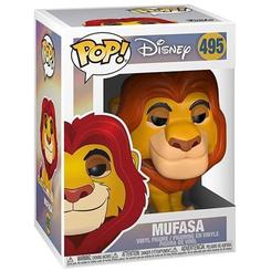 Figura POP Disney El Rey León Mufasa de vinilo con 9 cm de altura. Representa a Mufasa sentado con su melena característica y está presentada en caja regalo con ventana para exposición.