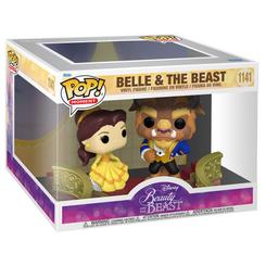 Figura POP Disney La Bella y la Bestia Formal Belle and Beast con base escalinata. Representa a Bella y Bestia en vinilo y vestimenta de gala, recreando la escena del baile de la película clásica.
