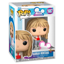 Figura POP Disney Throwback Hannah Montana en vinilo con diseño retro y caja regalo. Representa a Hannah Montana con su vestuario clásico y accesorio de orejas de Mickey Mouse, ideal para coleccionistas Disney.