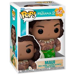Figura POP Disney Vaiana Moana 2 Maui de vinilo con 9 cm de altura. Representa a Maui con su anzuelo y falda de hojas, en caja regalo ideal para coleccionistas y fans de la película Vaiana.