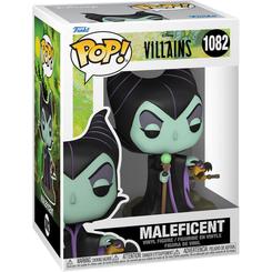 Figura POP Disney Villains Maleficent de vinilo con 9 cm de altura. Representa a Maléfica con su báculo y cuervo, presentada en caja regalo con ventana para coleccionistas.