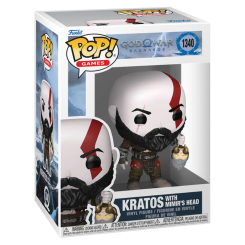 Figura POP de Kratos con la cabeza de Mimir de God of War Ragnarok en vinilo, presentada en caja regalo. Diseño estilizado típico de Funko POP con detalles del personaje y elementos clave de la saga.