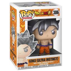 Figura POP de Goku en su forma Ultra Instinct de Dragon Ball Z, con 9 cm de altura en vinilo y caja regalo. Representa al personaje con cabello plateado y pantalón naranja clásico.