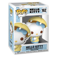 Figura POP Hello Kitty de vinilo con diseño característico y caja de regalo para exposición. Representa a Hello Kitty con gorro amarillo y lazo azul en un formato compacto ideal para coleccionistas.