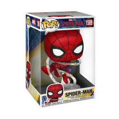 Figura POP Jumbo Marvel Spiderman Brand New Day Spider-Man de vinilo con 25 cm de altura. Presentada en caja regalo, muestra a Spider-Man en pose dinámica con sus telarañas, ideal para coleccionistas.