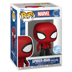 Figura POP Marvel Spiderman Last Stand Exclusive de vinilo en caja regalo, con el diseño característico de Spider-Man en rojo y negro y estilo Funko POP exclusivo.