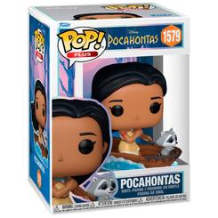 Figura POP Plus Disney Pocahontas de vinilo con 9 cm de altura. Representa a Pocahontas en una canoa junto a Meeko, con detalles que evocan una escena de la película y presentación en caja regalo.