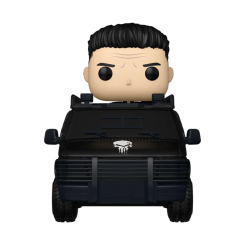 Figura POP Rides Deluxe Spider-Man Brand New Day Punisher en vinilo con vehículo incluido. Presentada en caja regalo, combina el personaje con su icónico coche negro y el logo de la calavera.