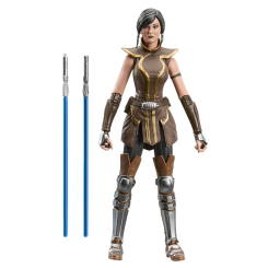 Figura de Satele Shan de The Old Republic Star Wars de 15 cm, con dos sables de luz azules incluidos. Representa al personaje con vestimenta detallada y es apta para mayores de 4 años.
