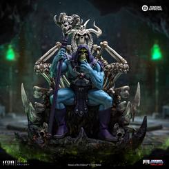 Figura Skeletor (10th anniversary) de Masters of the Universe a escala 1/3, con trono detallado y acabado pintado a mano en Polystone y otros materiales. Representa al villano en pose contemplativa con su Havoc Staff.