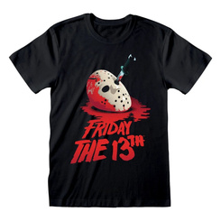 Camiseta Classic Mask de Friday the 13th con diseño de la máscara de Jason y cuchillo, en color negro y con licencia oficial. Disponible en varias tallas para adaptarse a diferentes medidas.