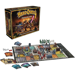 Juego de mesa HeroQuest Aventuras en Mazmorras en español con miniaturas y mobiliario detallado. Incluye tablero, cartas, dados y libros para partidas de 2 a 5 jugadores a partir de 14 años.