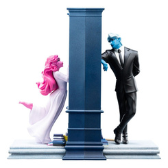 Sujetalibros Lore Olympus Stories Within edición limitada de 19 cm en polystone que representa a Hades y Perséfone frente a una estantería, ideal para completar la colección de la serie y decorar con un diseño exclusivo.