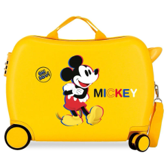 Maleta trolley ABS 3D Mickey Disney de 50x38x20 cm en color amarillo con ruedas multidireccionales, cierre TSA y sistema expandible. Incluye organizador interior para facilitar el orden en tus viajes.