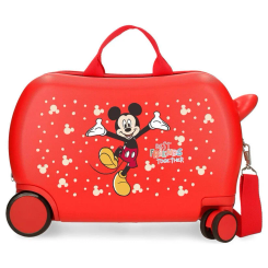 Maleta trolley ABS Best Friends Together Mickey Disney de 45 cm con ruedas multidireccionales y diseño en rojo con Mickey Mouse. Fabricada en ABS, ligera y resistente para niños.