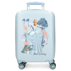 Maleta trolley ABS de 50 cm con diseño de Cenicienta de Disney, fabricada en ABS con cierre TSA, ruedas multidireccionales y sistema expandible. Incluye organizador interior para facilitar el orden.