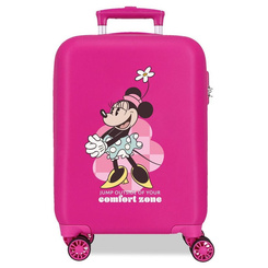 Maleta trolley ABS Confort Minnie Disney de 50 cm con ruedas dobles multidireccionales, cierre TSA y sistema expandible. Interior con organizador y diseño rosa con Minnie Mouse en la parte frontal.