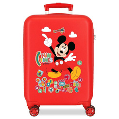 Maleta trolley ABS Fun Times Mickey Disney de 50 cm con diseño rojo y Mickey Mouse. Incluye cierre TSA, 4 ruedas dobles multidireccionales, sistema expandible e interior con organizador.