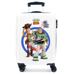 Maleta trolley ABS Toy Story Disney de 55 cm con diseño de Woody y Buzz Lightyear. Fabricada en ABS, incluye cierre TSA, ruedas multidireccionales, sistema expandible e interior con organizador.
