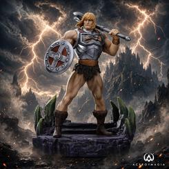 La esencia del guerrero más poderoso del universo se materializa en esta imponente estatua de resina Art Scale a escala 1/10 de He-Man Battle Armor, que con unas medidas de 23,3 × 17,2 × 14 cm 