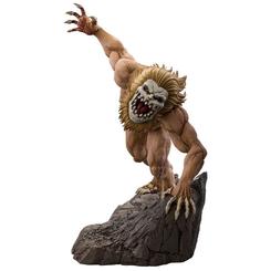 Figura Ichibansho del Jaw Titan de Attack on Titan de 23 cm de altura, fabricada por BANPRESTO. Representa al personaje en una pose de ataque sobre una base rocosa, con detalles que reflejan la fuerza y ferocidad del titán.