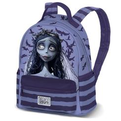 Mochila de La Novia Cadáver de 29x25x16 cm fabricada por KARACTERMANIA con diseño inspirado en el personaje principal y detalles en tonos morados y lilas.