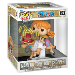 Figura POP Rides Deluxe de Nami montada en Tony Tony Chopper de One Piece, fabricada en vinilo por FUNKO y presentada en caja regalo para exposición.