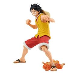 Figura Monkey D Luffy Marineford Maximaticplus de One Piece de 20 cm. Representa al personaje en pose de combate con base de llamas, ideal para coleccionistas mayores de 15 años.