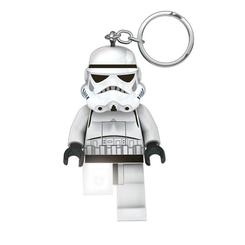 Llavero linterna Stormtrooper Star Wars de LEGO con luces LED en los pies y interruptor en el pecho. Mide 76 mm y combina figura y función práctica en un accesorio compacto.