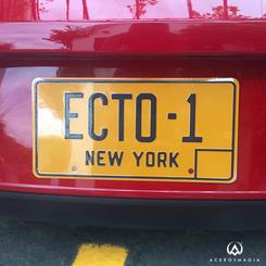 Réplica de la placa ECTO-1 perteneciente al coche de los CazaFantasmas “Ghostbusters” a escala 1:1 con unas medidas aproximadas de 30 x 15,50 cm., la matricula realizada en aluminio.