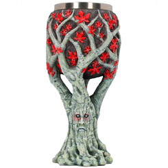 Espectacular Copa de Weirwood Tree Goblet de la serie de HBO Juego de Tronos. Esta preciosa obra de arte está realizada en acero inoxidable y resina con una altura aproximada de 17,5 cm.