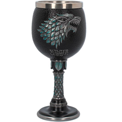 Espectacular Copa de Winter is Coming  de la serie de HBO Juego de Tronos. Esta preciosa obra de arte está realizada en acero inoxidable y resina con una altura aproximada de 17,5 cm.