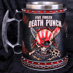 Brutal Jarra de Cerveza con el logo de la famosa banda de Rock and Roll Five Finger Death Punch. Esta preciosa obra de arte está realizada en acero inoxidable y resina con una capacidad 600 ml,