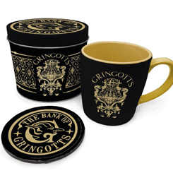 Set compuesto por una taza y un posavasos oficial con el motivo de Gringotts basada en la saga de Harry Potter, la taza está realizada en cerámica con una capacidad de 370 ml