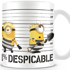 Divertida taza de Gru: Mi villano favorito con el texto de 99% Adorable 1% Despicable, revive las situaciones pintorescas de los Minions 