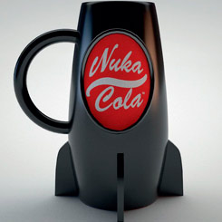 Taza oficial con el motivo del Logo de Nuka Cola basado en el videojuego Fallout, realizada en cerámica con unas medidas aproximadas de 1 x 8 x 4,5 cm, 