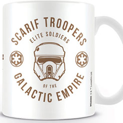 Taza oficial de Star Wars con el motivo de Rogue One Scarif Trooperrealizada en cerámica con una capacidad de 0,33 litros, incluye grabados en el exterior. Viene en caja de regalo.