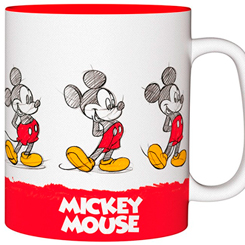Taza oficial de Mickey Mouse con el motivo de la creación de un boceto, realizada en cerámica con una capacidad de 0,46 litros, incluye grabados en el exterior. Viene en caja de regalo.