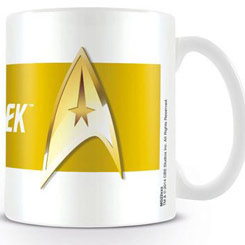 Taza oficial del Logo Command Gold de Star Trek. La taza está realizada en cerámica con una capacidad de 0,33 litros, incluye grabados en el exterior. 