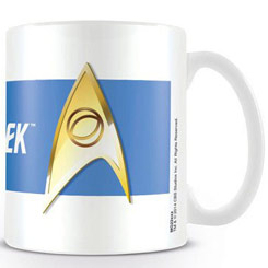 Taza oficial del Logo Sciences Blue de Star Trek. La taza está realizada en cerámica con una capacidad de 0,33 litros, incluye grabados en el exterior. 