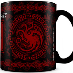 Taza oficial con el motivo del escudo de la familia Targaryen basada en la serie de televisión Juego de Tronos, la taza está realizada en cerámica sensible al calor con una capacidad de 0,315 litros,