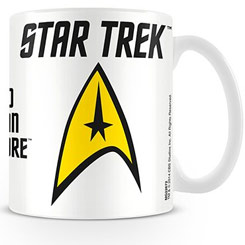 Taza oficial del Logo de Star Trek con la leyenda “to boldly go where no man has gone before” conocida en España como “Star trek: hasta donde nadie ha llegado antes...” 