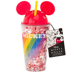 Taza de viaje de Mickey Rainbow. con orejitas. Disfruta de tu bebida preferida con la taza de viaje más colorida de Mickey Mouse. La taza está realizada en plástico. La taza tiene unas medidas aproximadas de 6,5 x 18,5 cm