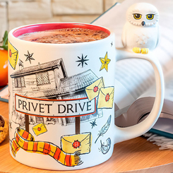 Preciosa taza Hedwig & Privet Drive basada en la saga de Harry Potter. ¡Cada mañana, despiértate con Hedwig gracias a esta hermosa taza realizada en cerámica de Harry Potter! 